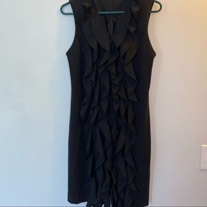 Forever Black Sleeveless Stretch Knit Dress with Front Ruffles